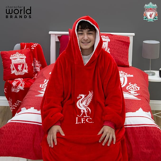 Liverpool FC LFC Redout Adult Red Long Sleeve Wearable Hooded Blanket