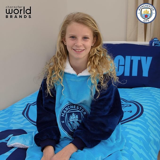 Manchester City FC Hugzee Oversized Wearable Hoodie Blanket (30 Inches)