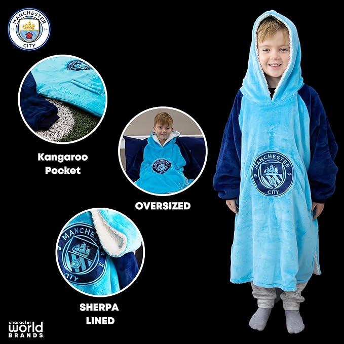 Manchester City FC Hugzee Oversized Wearable Hoodie Blanket (30 Inches)