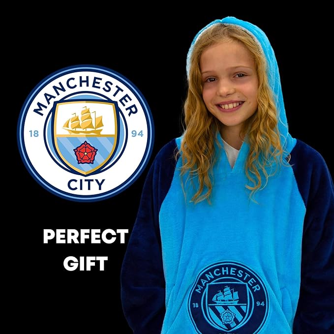 Manchester City FC Hugzee Oversized Wearable Hoodie Blanket (30 Inches)