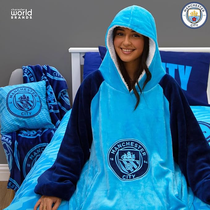 Manchester City FC Hugzee Oversized Wearable Hoodie Blanket (44 Inches)