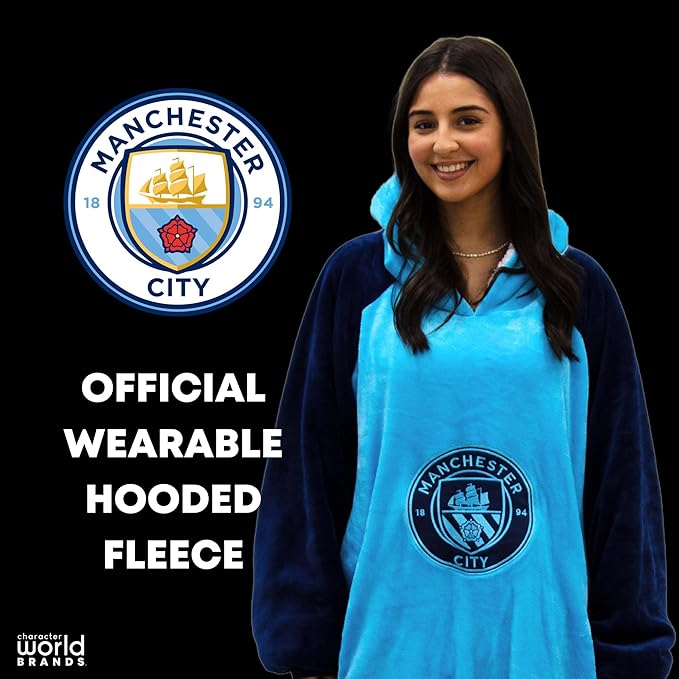 Manchester City FC Hugzee Oversized Wearable Hoodie Blanket (44 Inches)