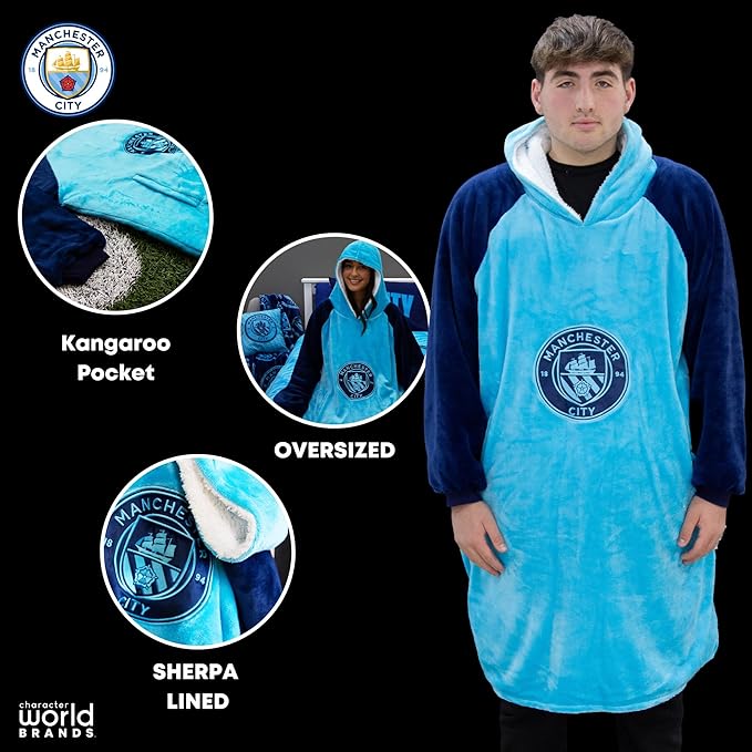 Manchester City FC Hugzee Oversized Wearable Hoodie Blanket (44 Inches)
