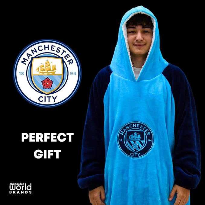 Manchester City FC Hugzee Oversized Wearable Hoodie Blanket (44 Inches)