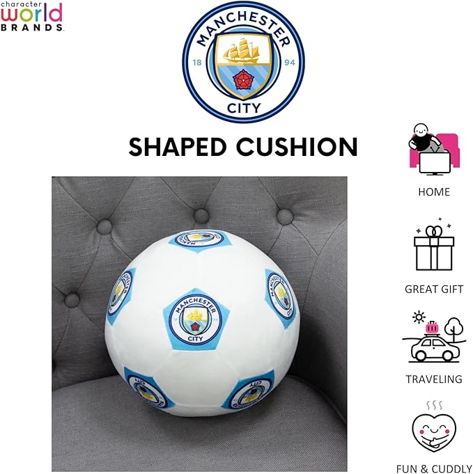 Manchester City FC Official Ball Shaped Football Design Blue Cushion