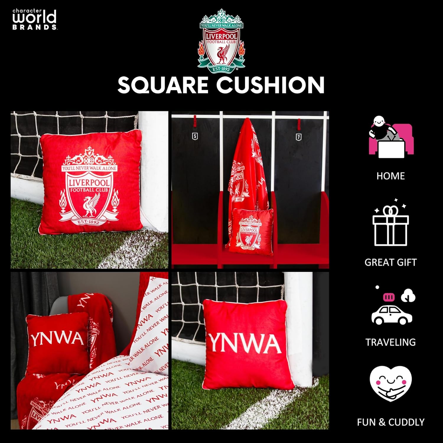 Liverpool FC Character World Official Reversible 2 Sided Red Cushion (16 x 16 Inches)