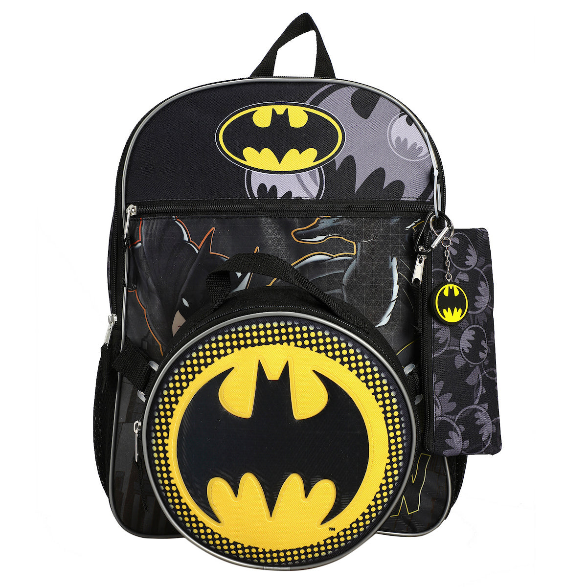 DC Comic Book Batman Symbol 5-Piece Backpack Accessory Set for boys