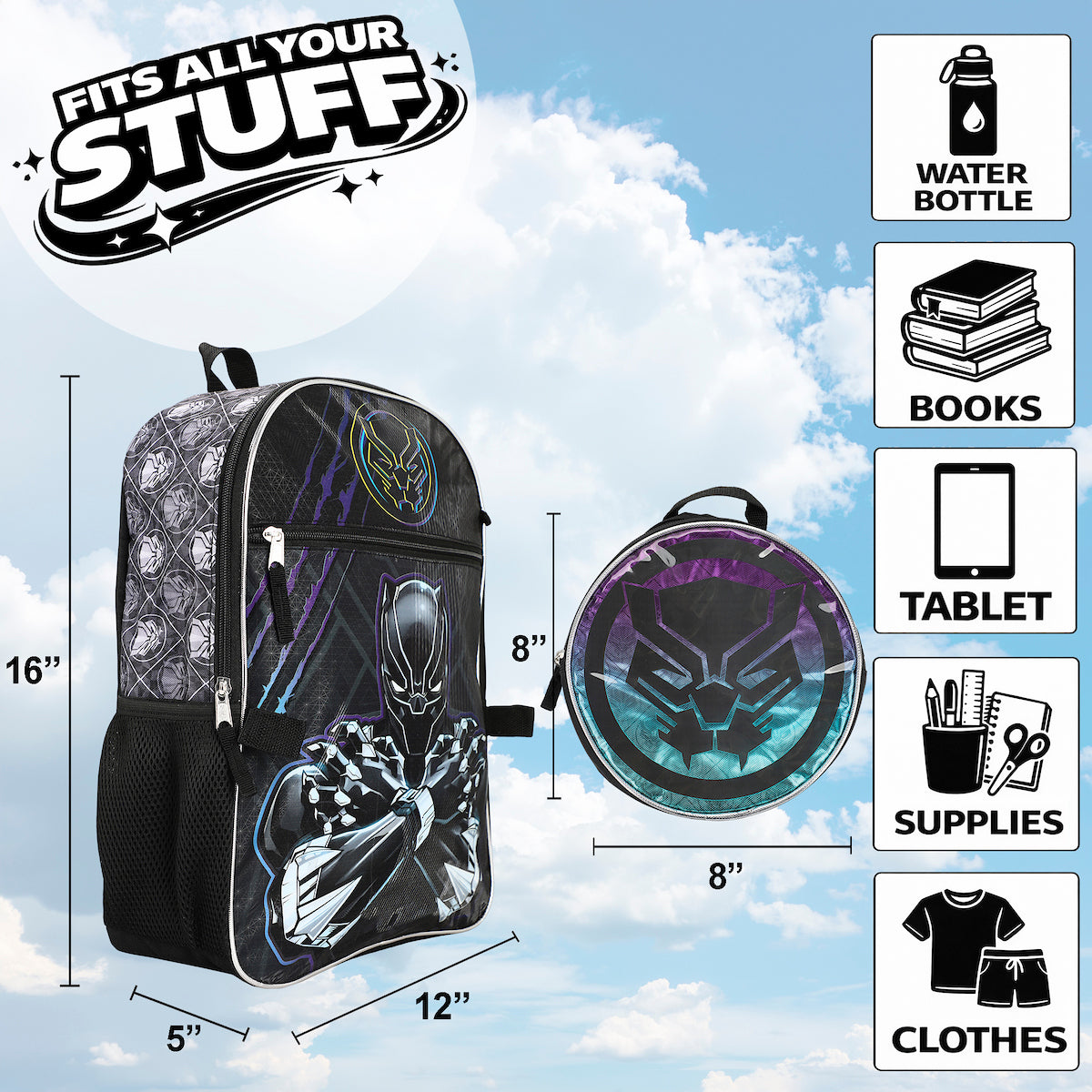 Marvel Comics Black Panther 5-Piece Backpack Set