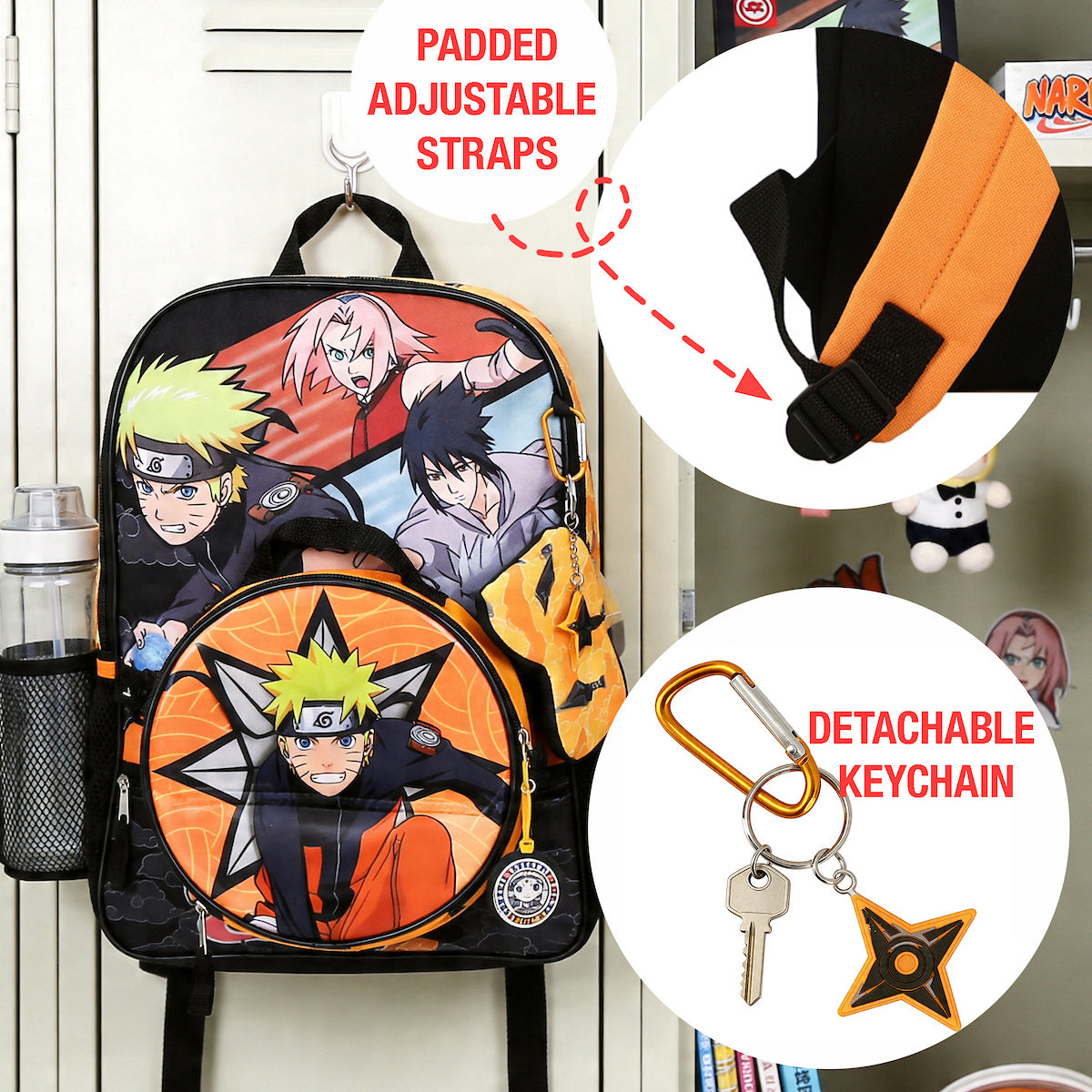 Naruto Anime Character Print Orange and Black 5-Piece Backpack Set For Boys