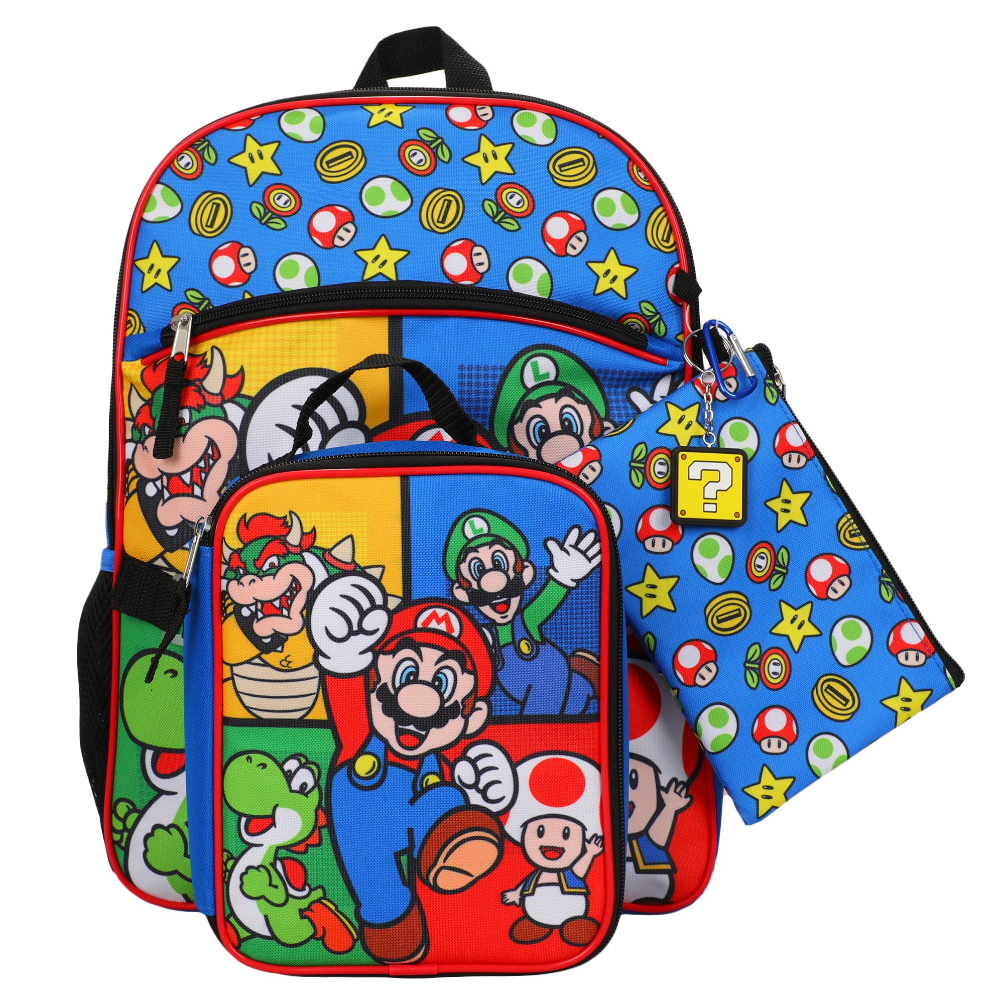 Super Mario Bros Characters & Power-Ups 16 inch Youth 5-Piece Backpack Set