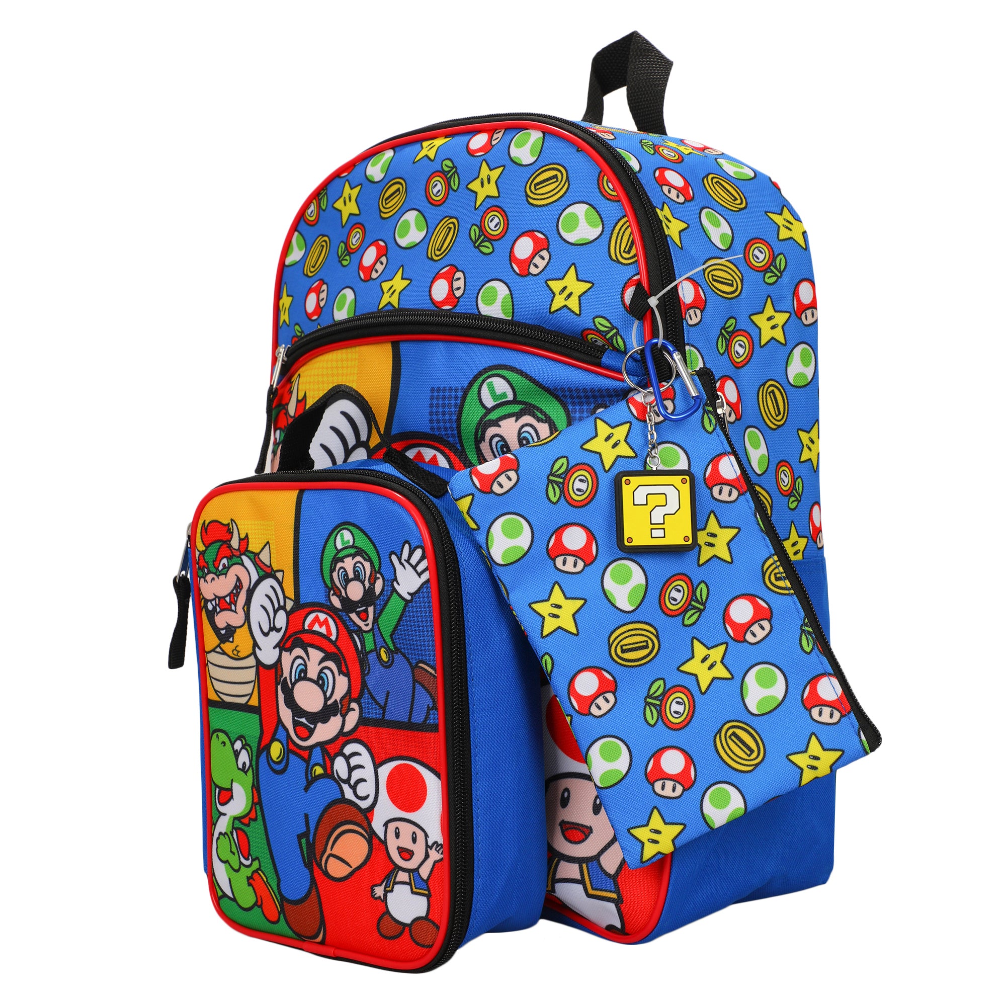 Super Mario Bros Characters & Power-Ups 16 inch Youth 5-Piece Backpack Set