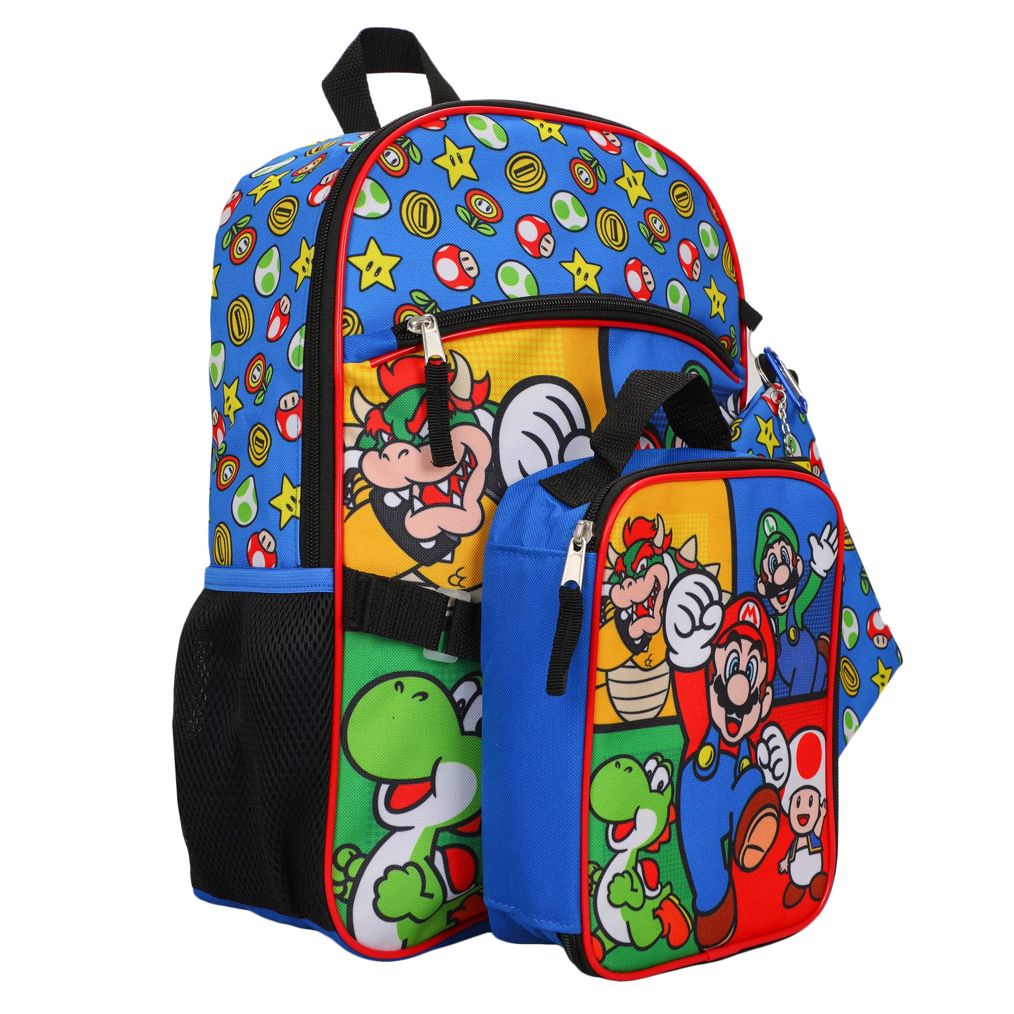 Super Mario Bros Characters & Power-Ups 16 inch Youth 5-Piece Backpack Set