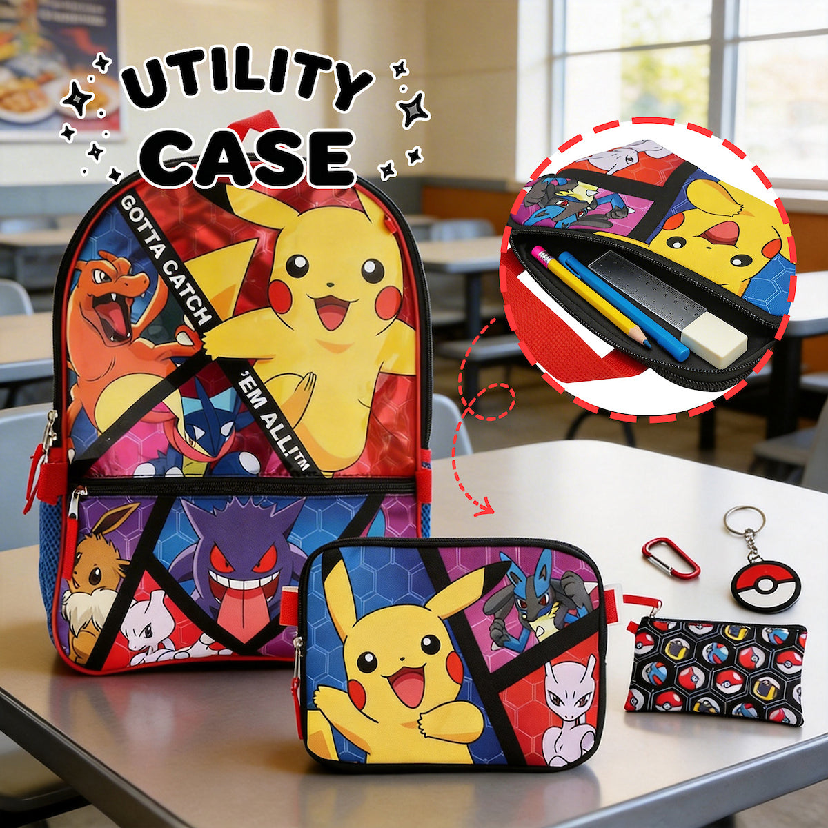 Pokemon Trainer Gotta Catch 'Em All Youth 5-Piece Backpack Set