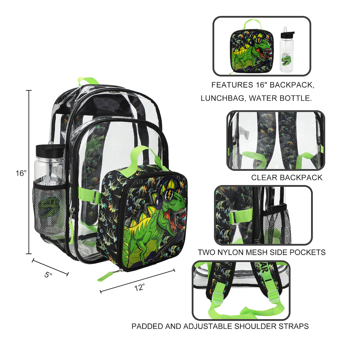 Dinosaur DJT-Rex 3-Piece Backpack & Lunchbox Set with Water Bottle