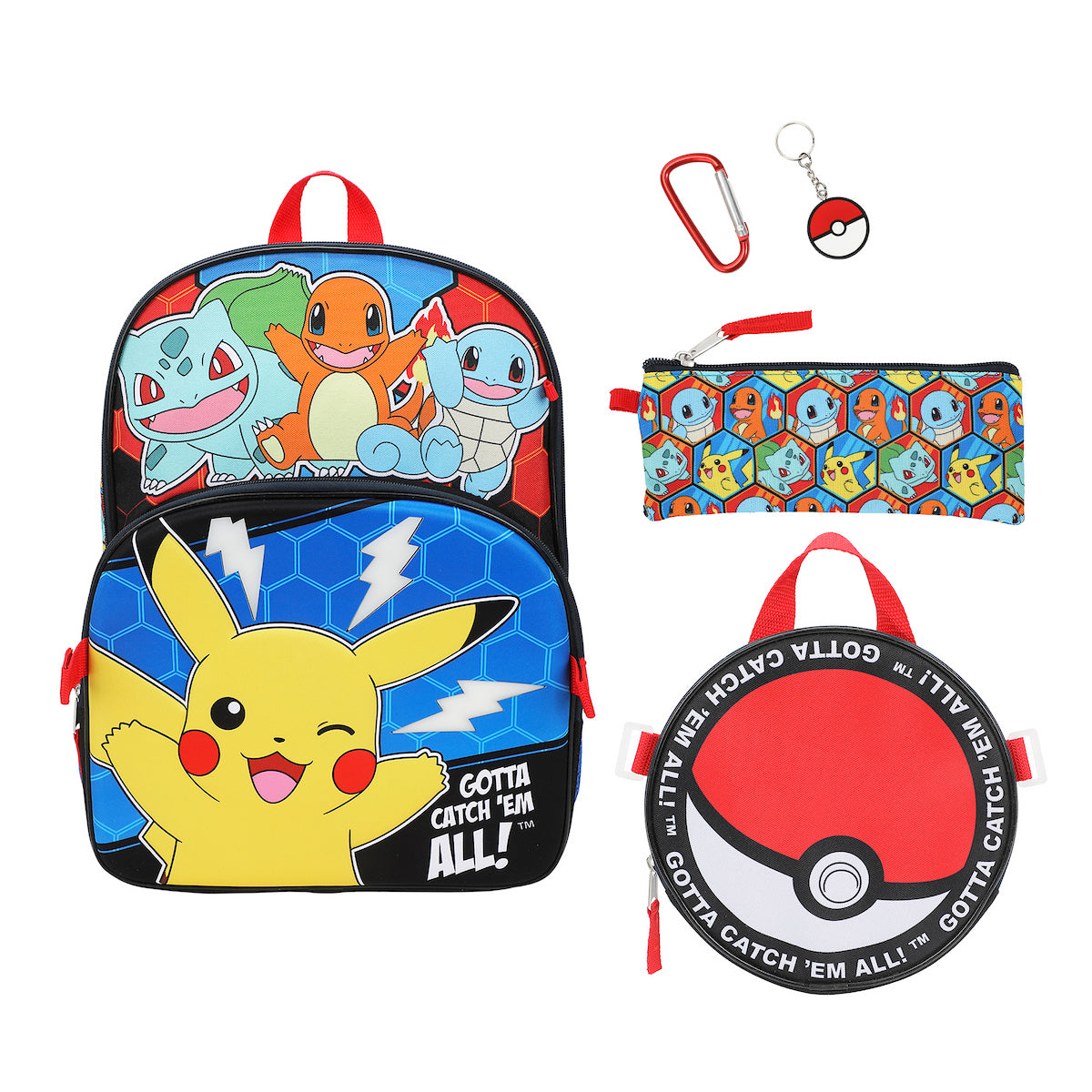 Pokemon Poke Balls & Character Print 5-Piece 16" Backpack Set for Boys