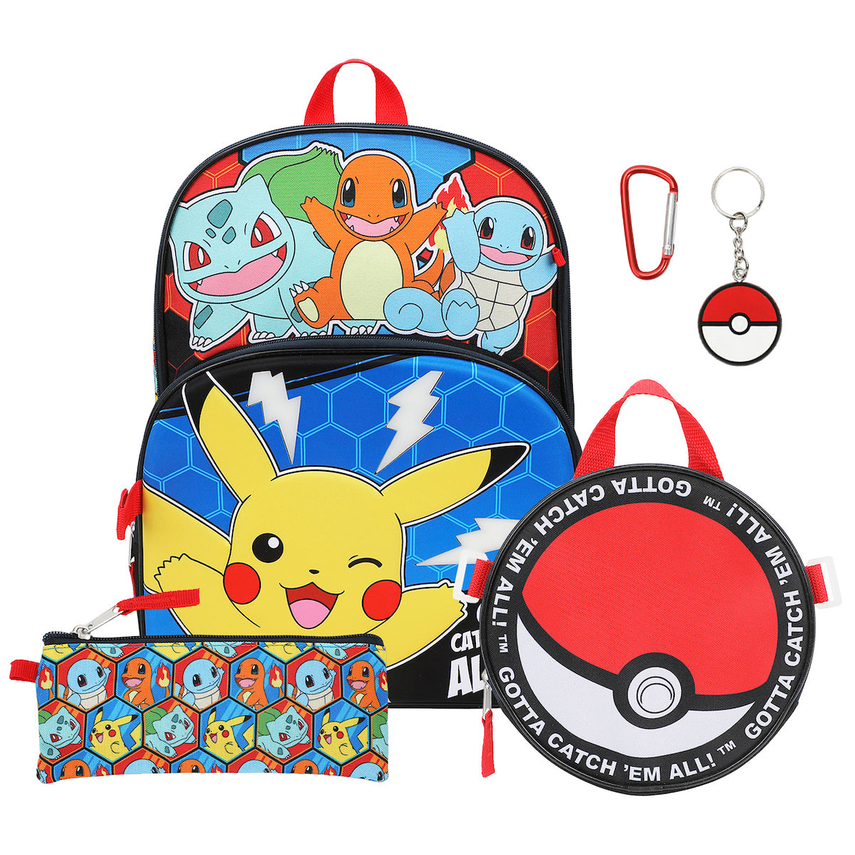 Pokemon Poke Balls & Character Print 5-Piece 16" Backpack Set for Boys