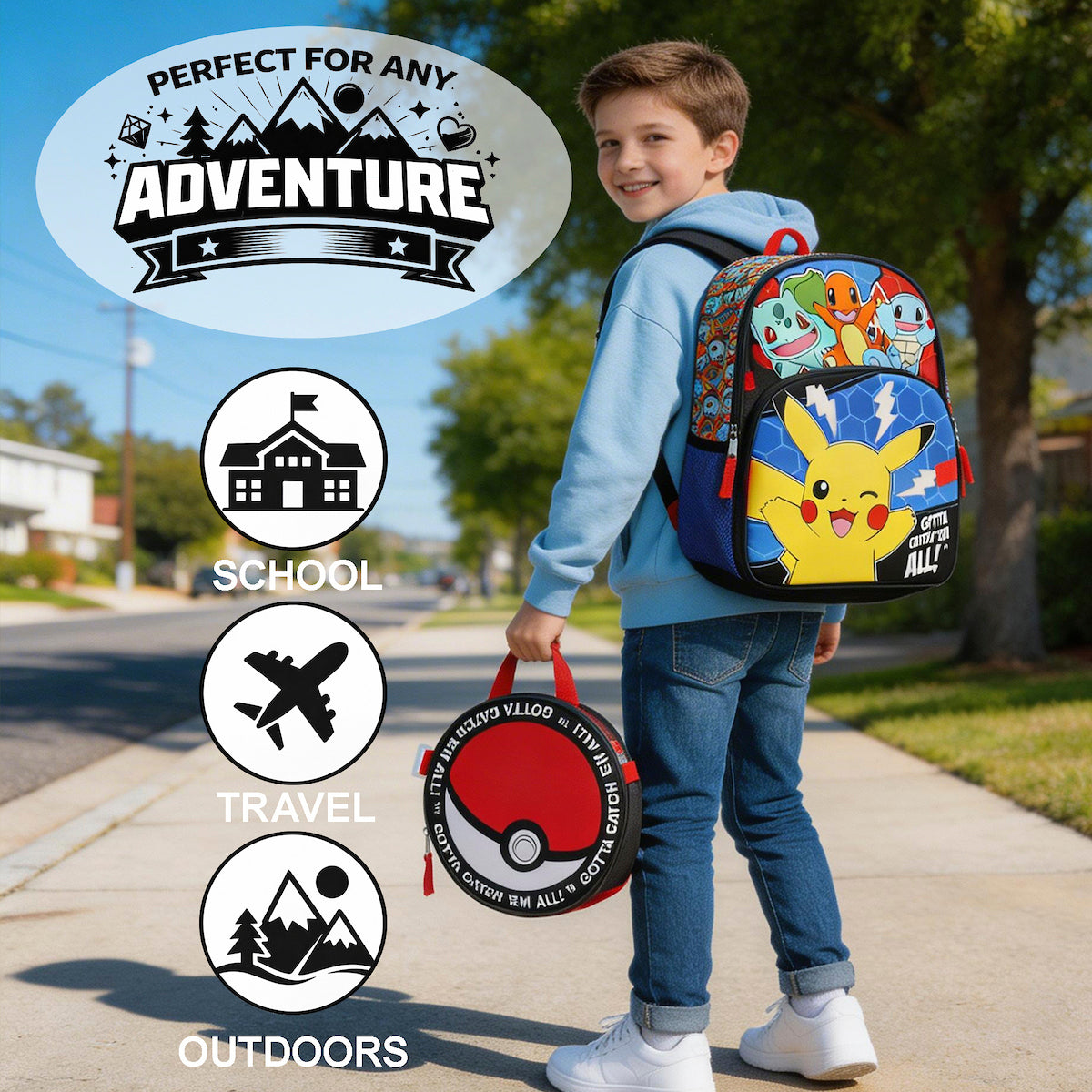 Pokemon Poke Balls & Character Print 5-Piece 16" Backpack Set for Boys