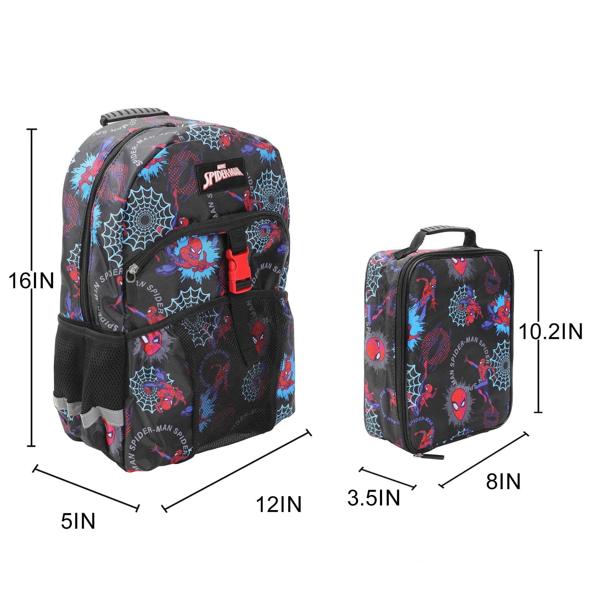 Spider-Man Superhero & Webs 16" Premium Backpack & Lunch Kit Set for Boys