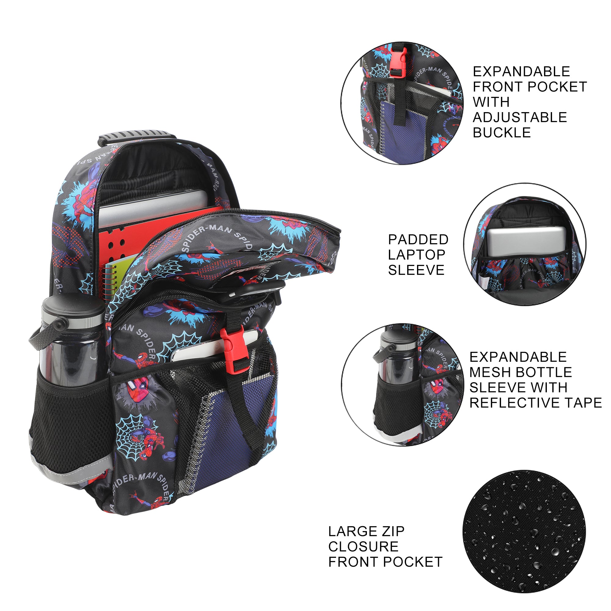 Spider-Man Superhero & Webs 16" Premium Backpack & Lunch Kit Set for Boys