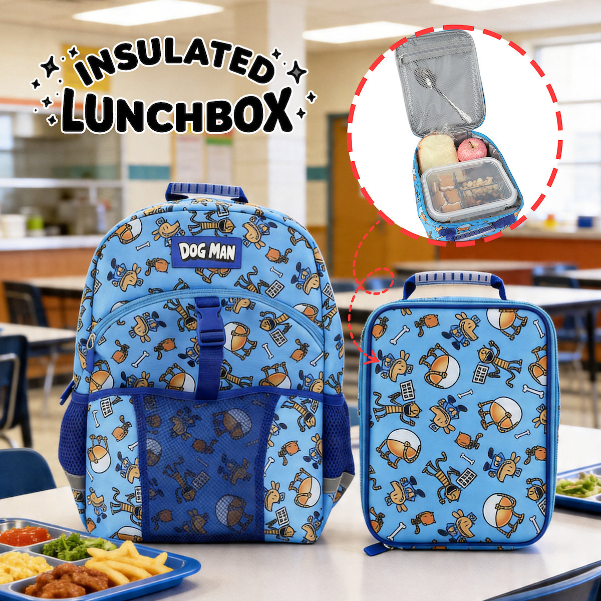 Dog Man 2-Piece 16" Youth Premium Backpack & Lunch Kit Set For School Boys and Girls