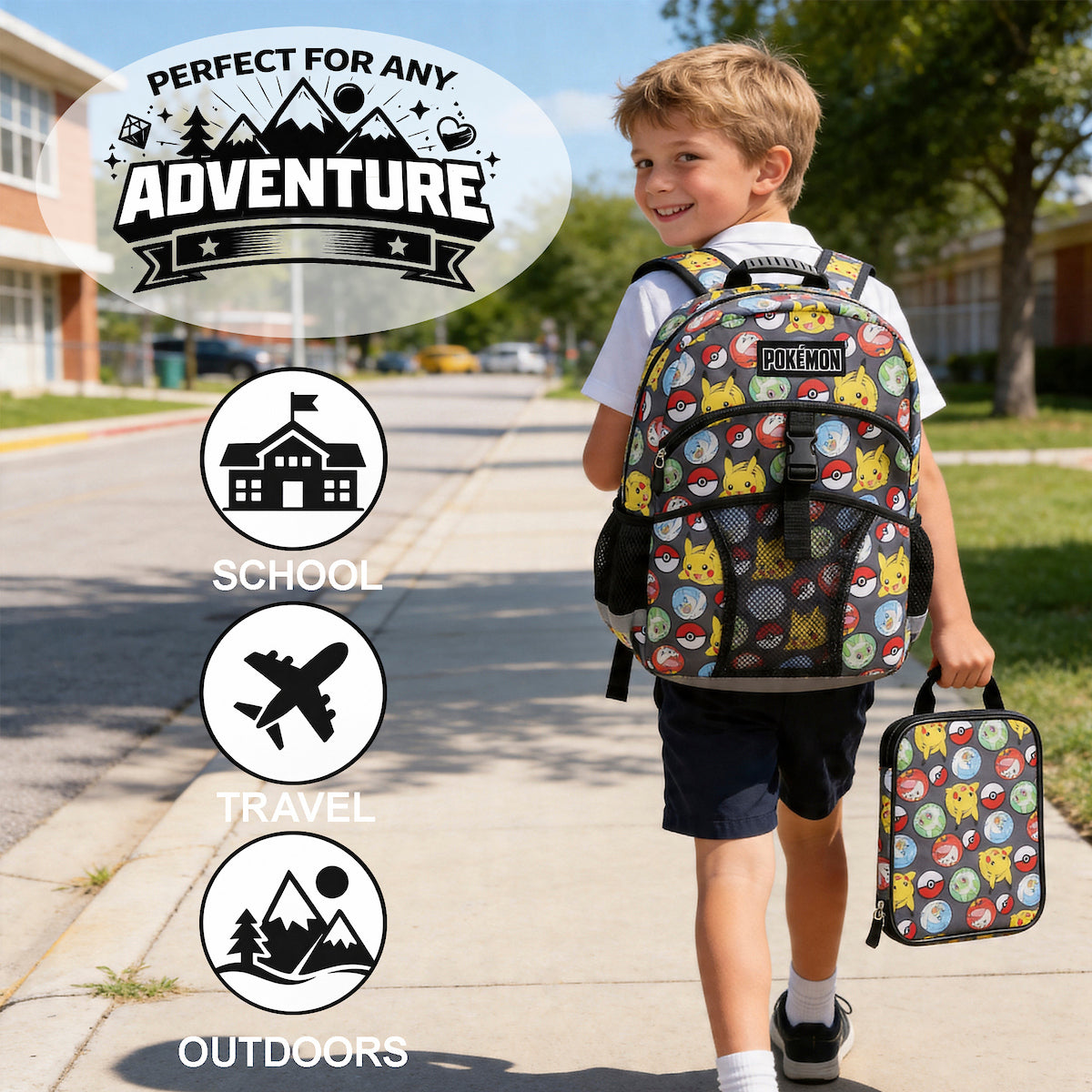Pokemon All-Over Print 2-Piece 16" Premium Backpack & Utility Case Set For School And Travel for boys