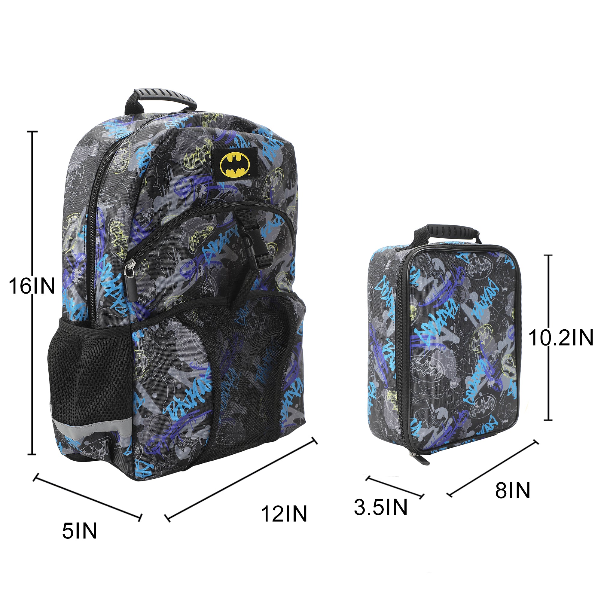 Batman 2-Piece 16" Premium Backpack & Lunch Kit Set for boys