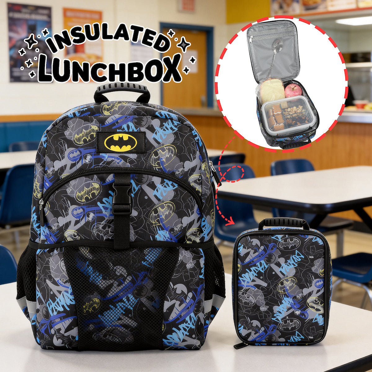 Batman 2-Piece 16" Premium Backpack & Lunch Kit Set for boys
