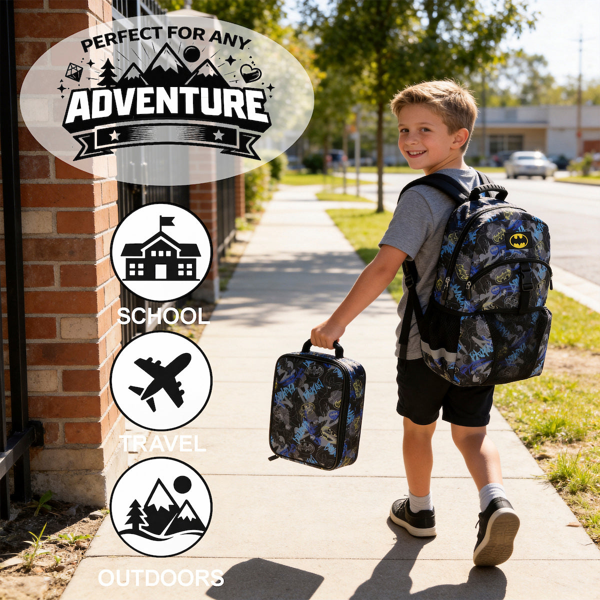 Batman 2-Piece 16" Premium Backpack & Lunch Kit Set for boys