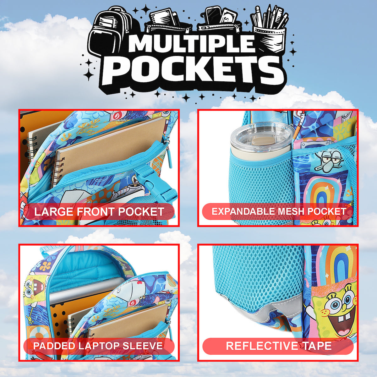 SpongeBob SquarePants 2-Piece 16" Premium Backpack & Lunch Kit Set for boys