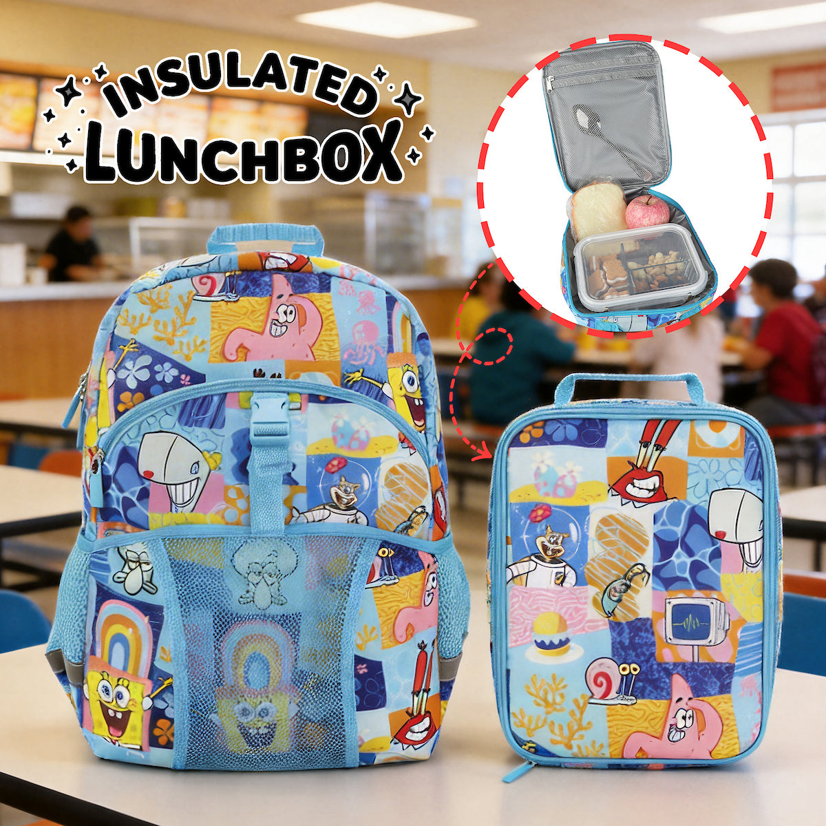 SpongeBob SquarePants 2-Piece 16" Premium Backpack & Lunch Kit Set for boys