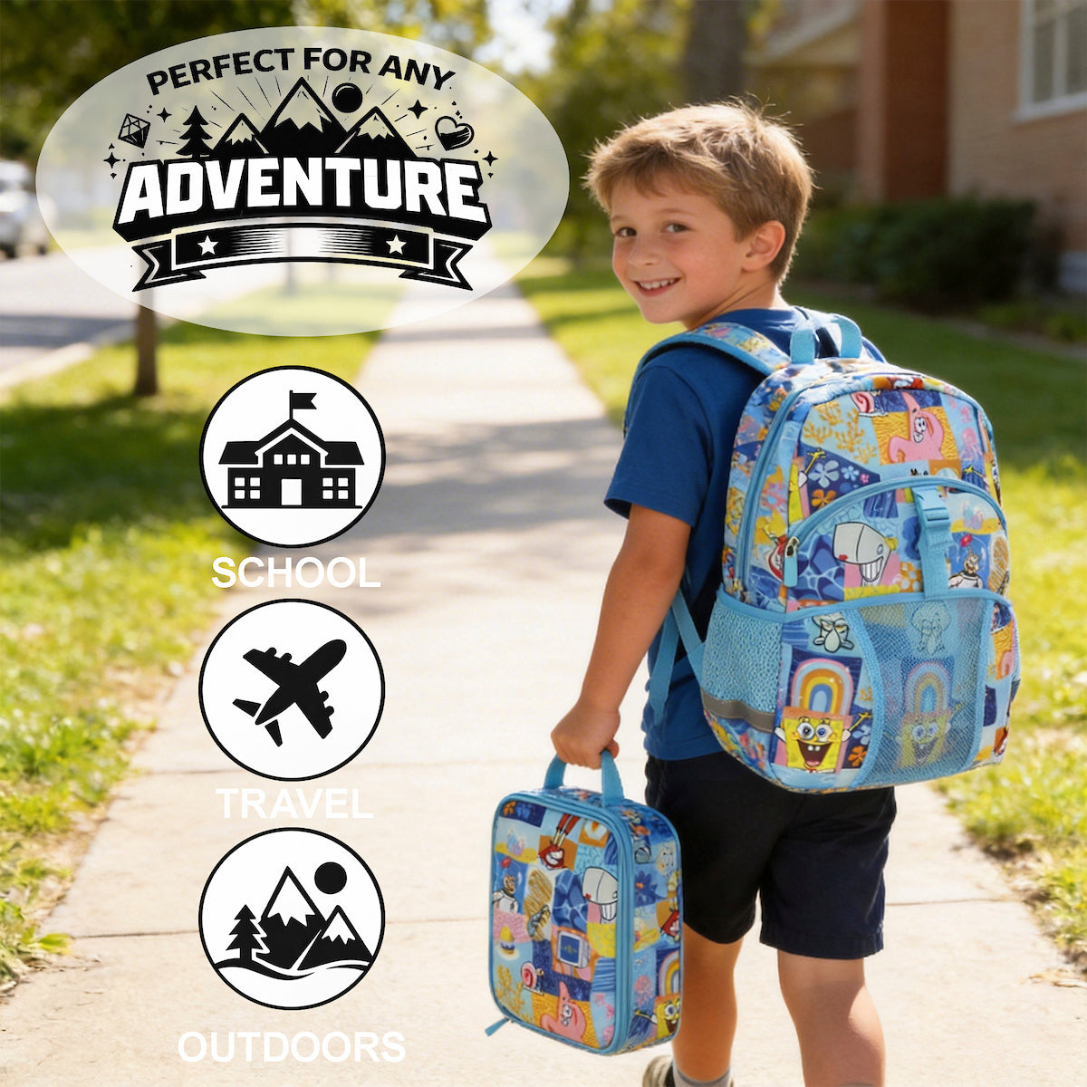 SpongeBob SquarePants 2-Piece 16" Premium Backpack & Lunch Kit Set for boys