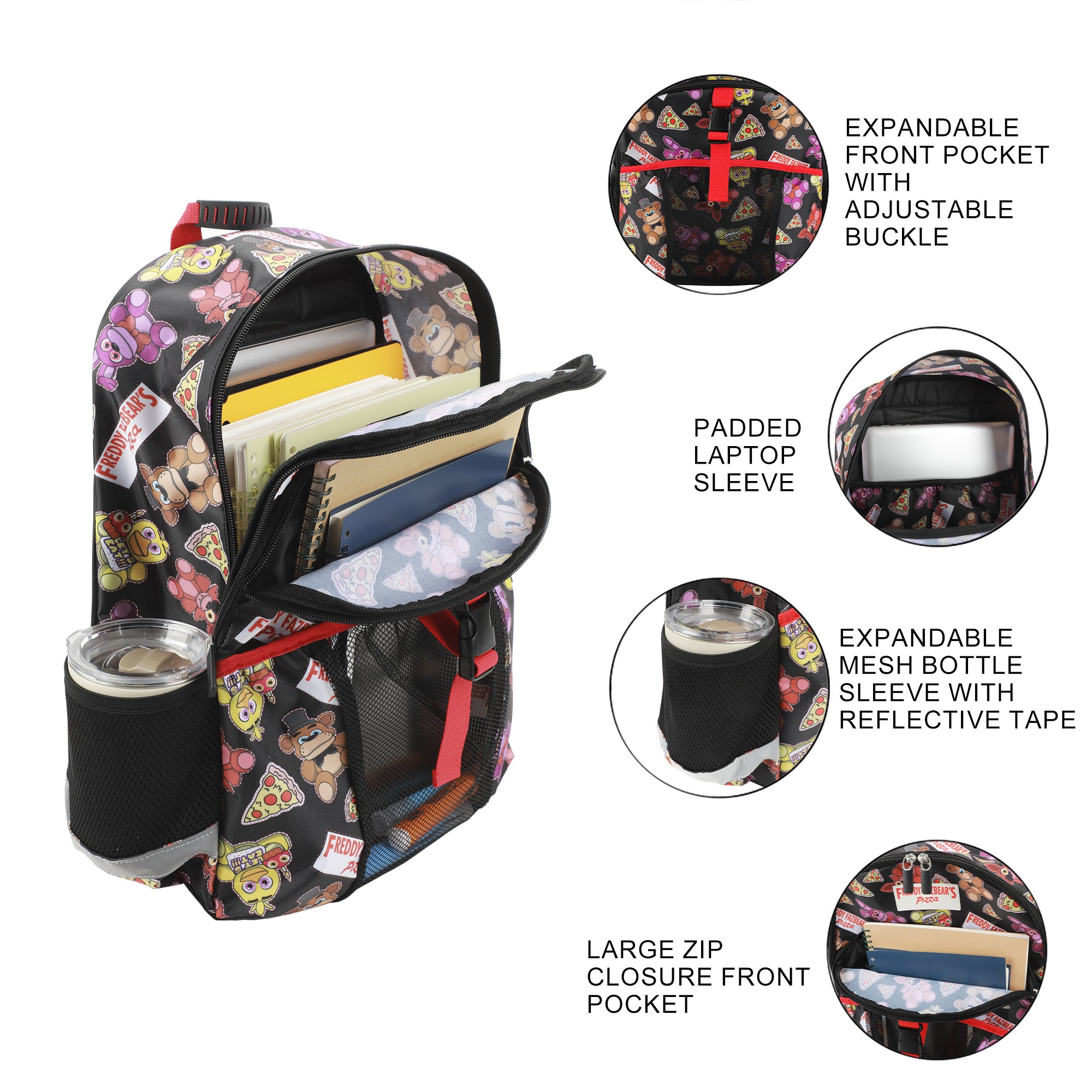 Five Nights at Freddy's 2-Piece 16" Youth Premium Backpack & Lunch Kit Set For School Boys And Girls