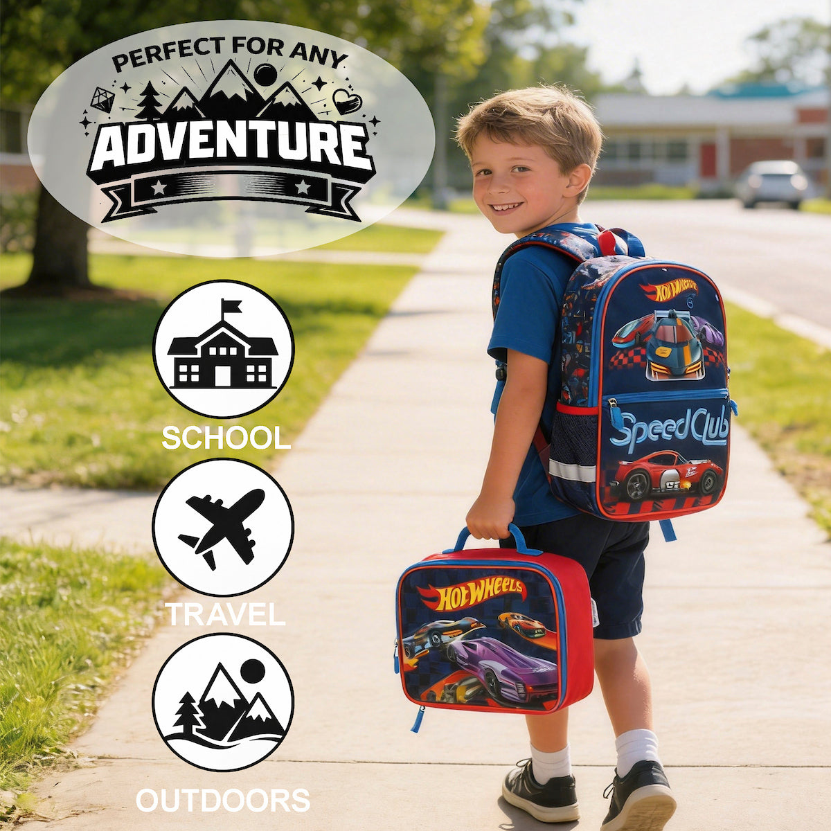 Hot Wheels 5-Piece 16” Backpack And Lunch Set For School & Travel