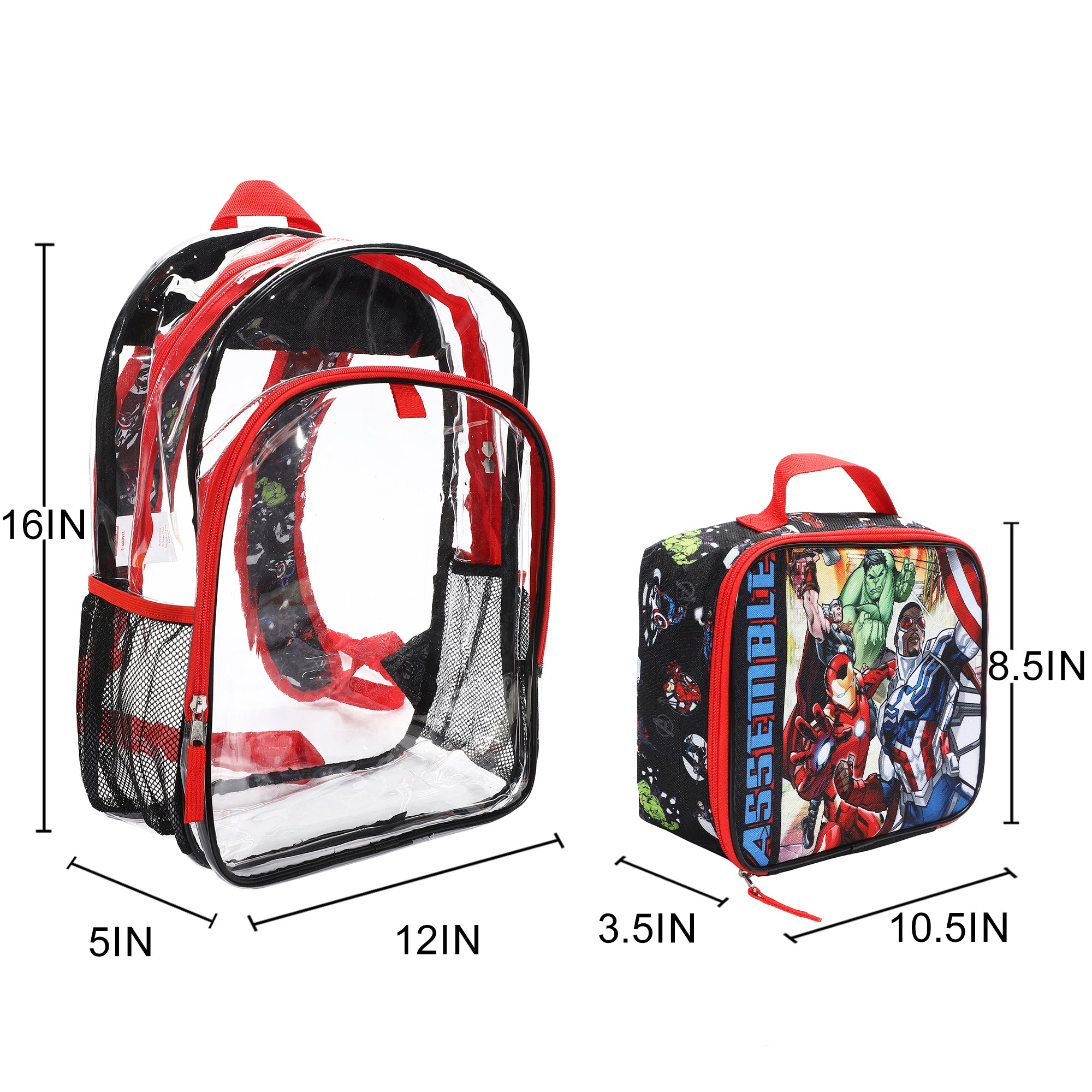 Marvel's Avengers Classic 2-Piece 16" Kids Clear Backpack & Lunch Box Set For School And Travel