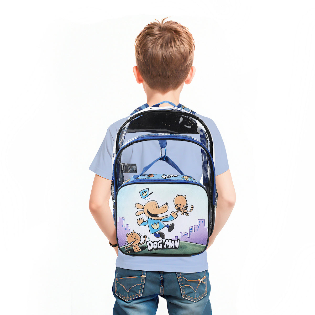 Dog Man 2-Piece 16" Kids Clear Backpack & Lunch Box Set For School And Travel
