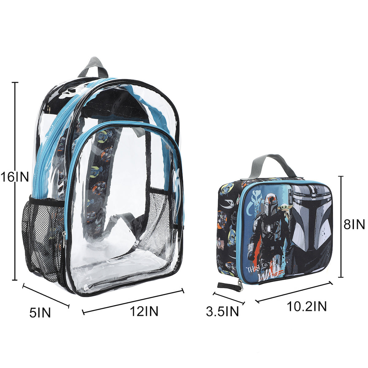 Star Wars The Mandalorian & Grogu 2-Piece 16" Kids Clear Backpack & Lunch Box Set For School And Travel
