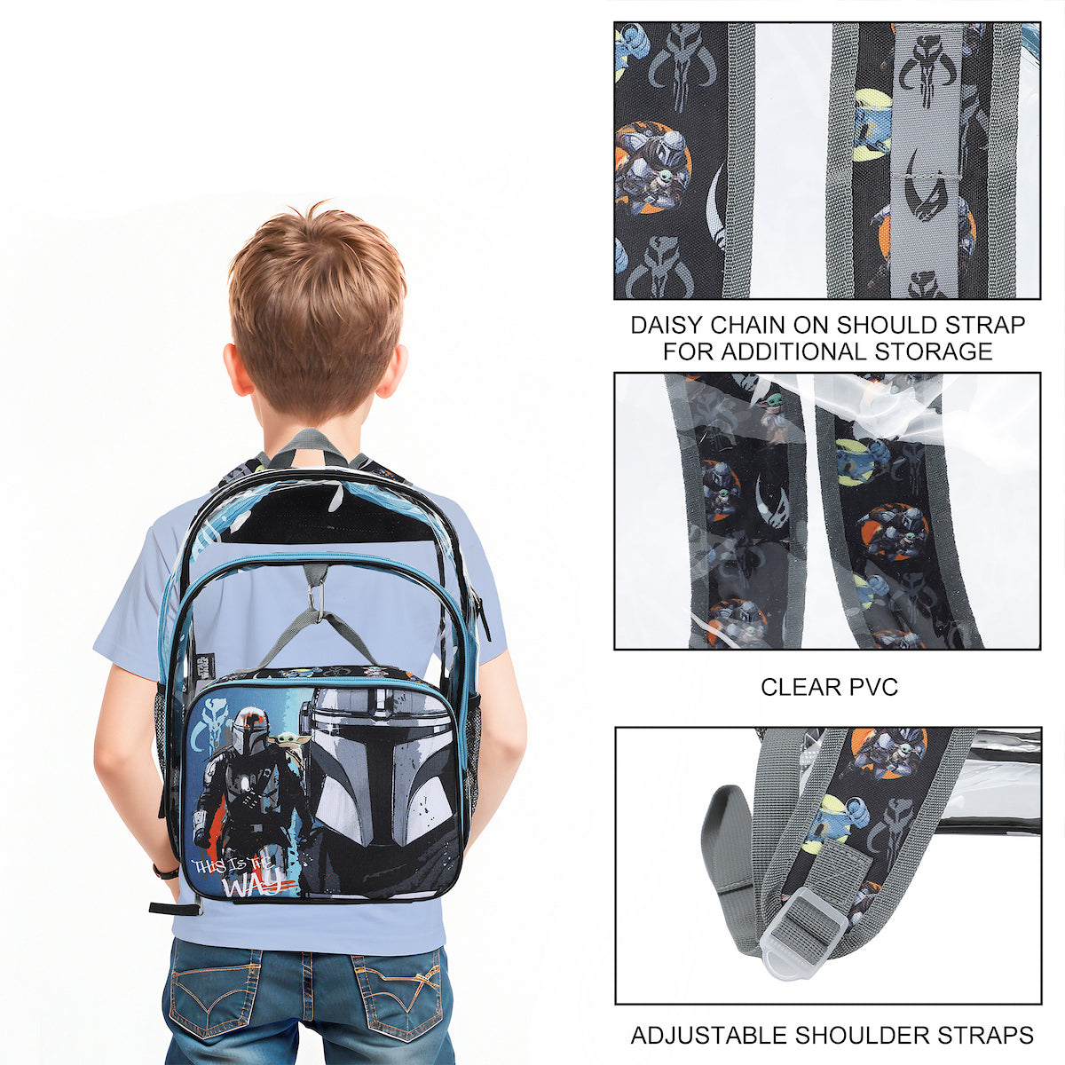 Star Wars The Mandalorian & Grogu 2-Piece 16" Kids Clear Backpack & Lunch Box Set For School And Travel
