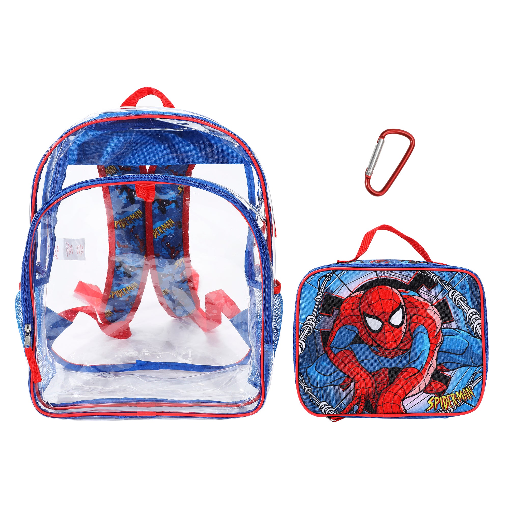 Spider-Man Classic 2-Piece 16" Kids Clear Backpack & Lunch Box Set For School And Travel