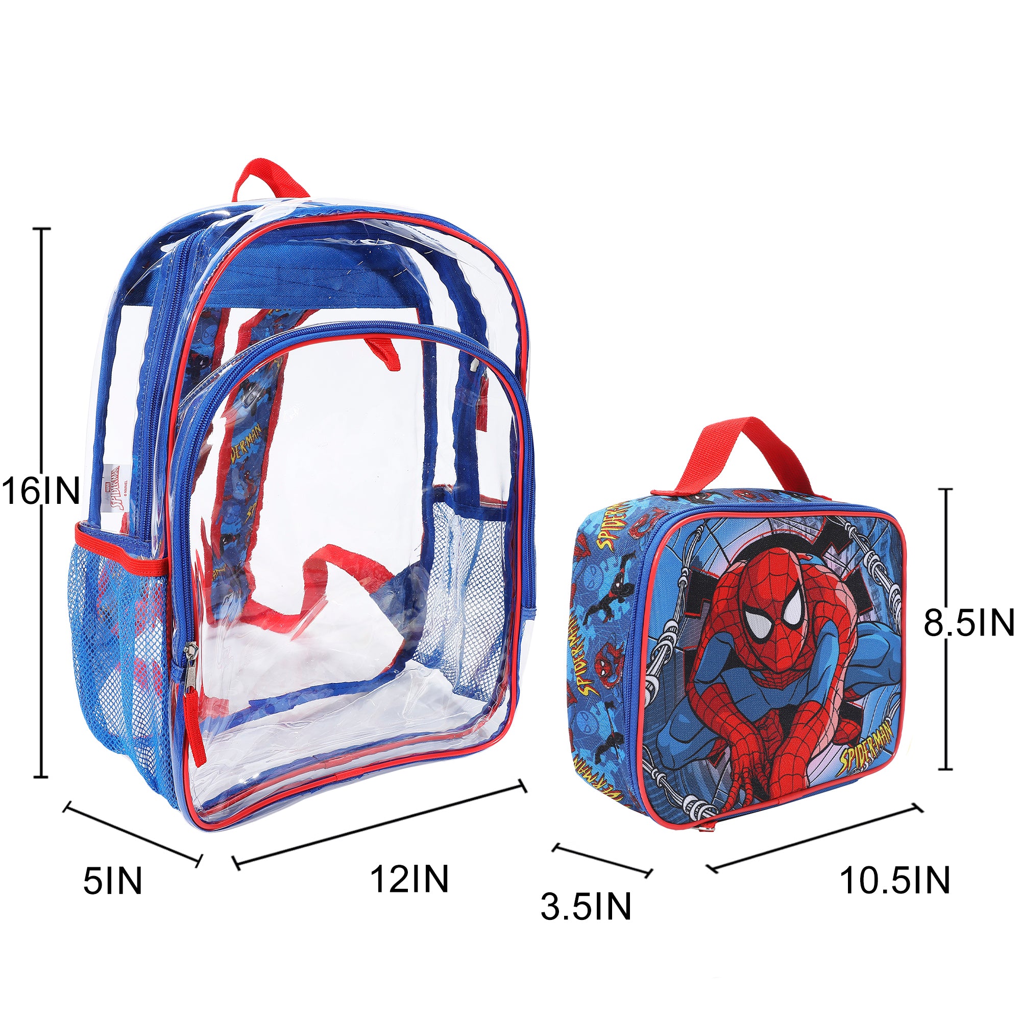 Spider-Man Classic 2-Piece 16" Kids Clear Backpack & Lunch Box Set For School And Travel
