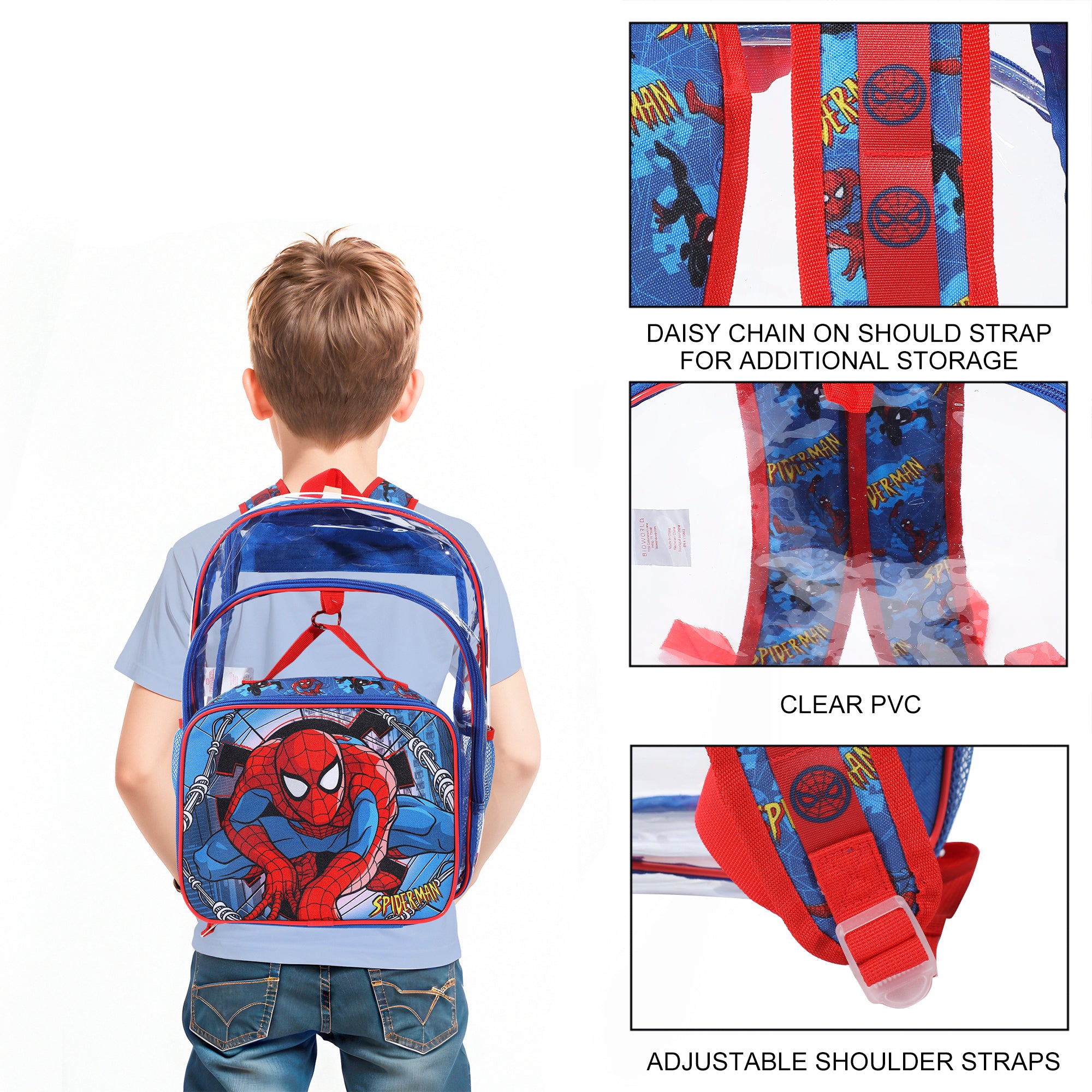 Spider-Man Classic 2-Piece 16" Kids Clear Backpack & Lunch Box Set For School And Travel
