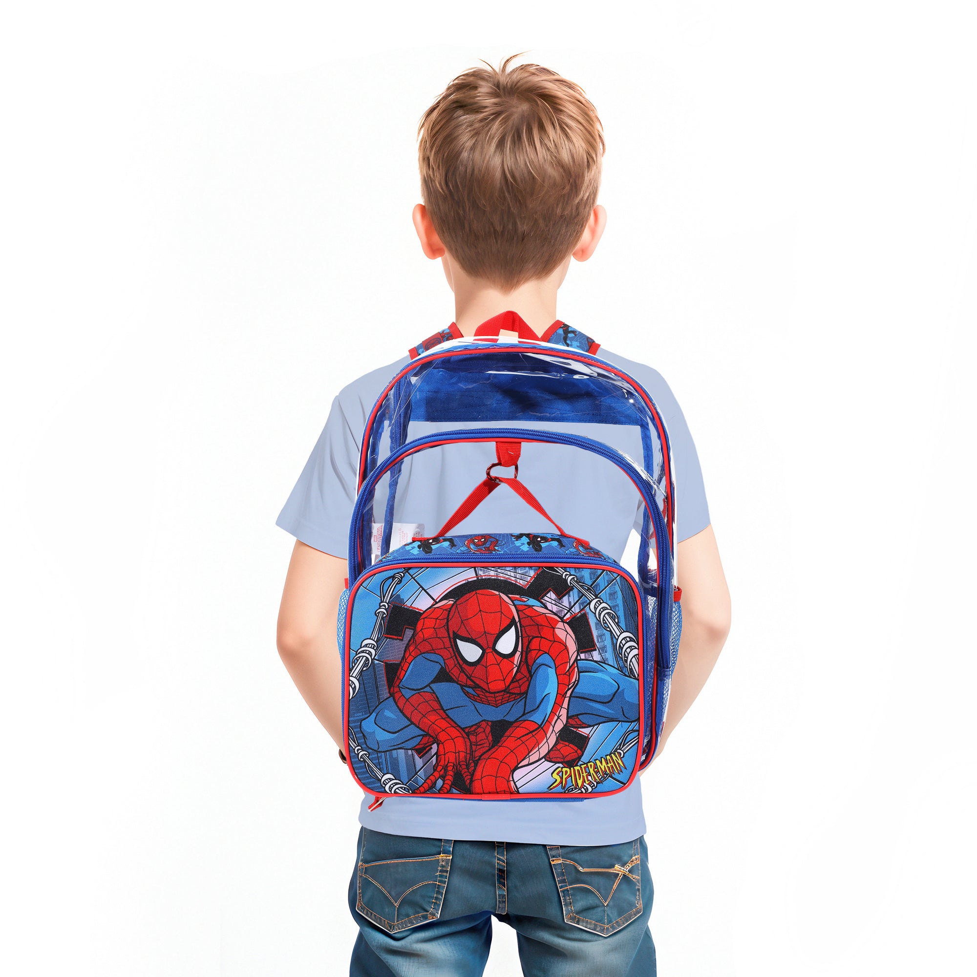 Spider-Man Classic 2-Piece 16" Kids Clear Backpack & Lunch Box Set For School And Travel