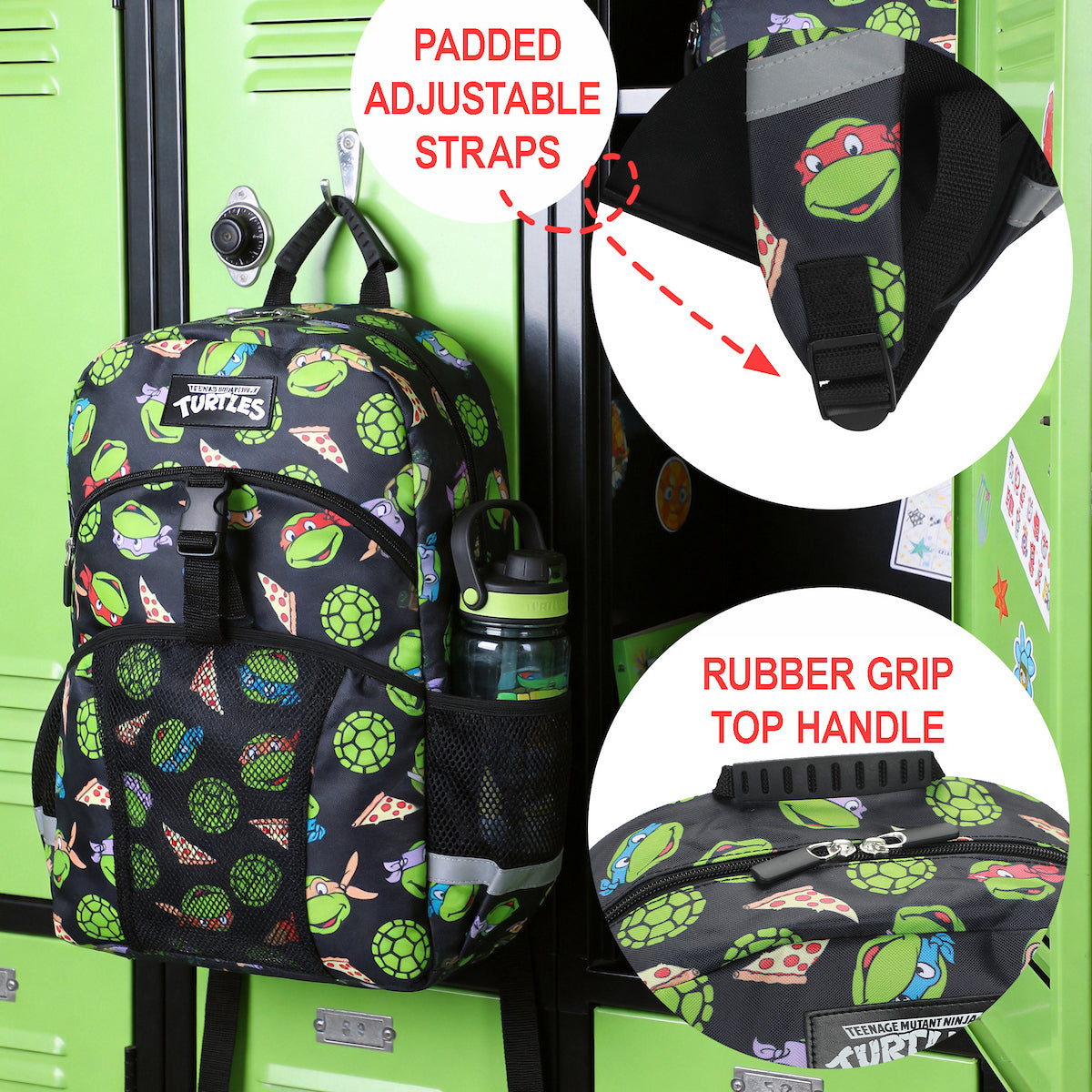 TMNT Classic Retro Cartoon 2-Piece 16" Kids Backpack & Lunch Box Set For School And Travel