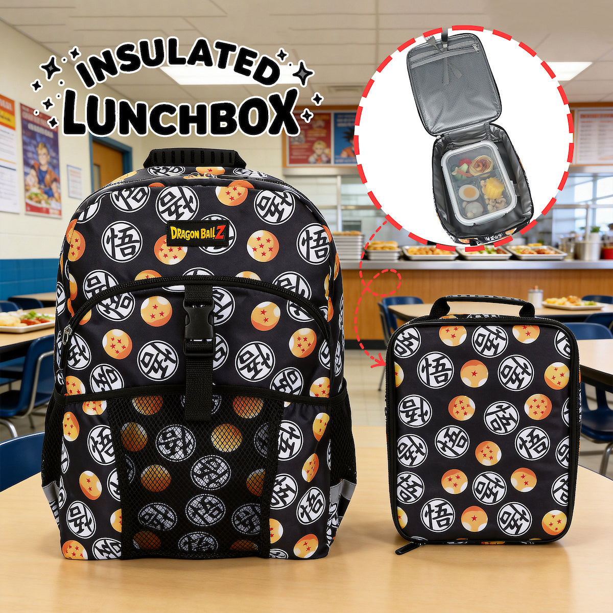Dragon Ball Z All-Over Print 16" Kids Backpack & Lunch Box Set For School And Travel