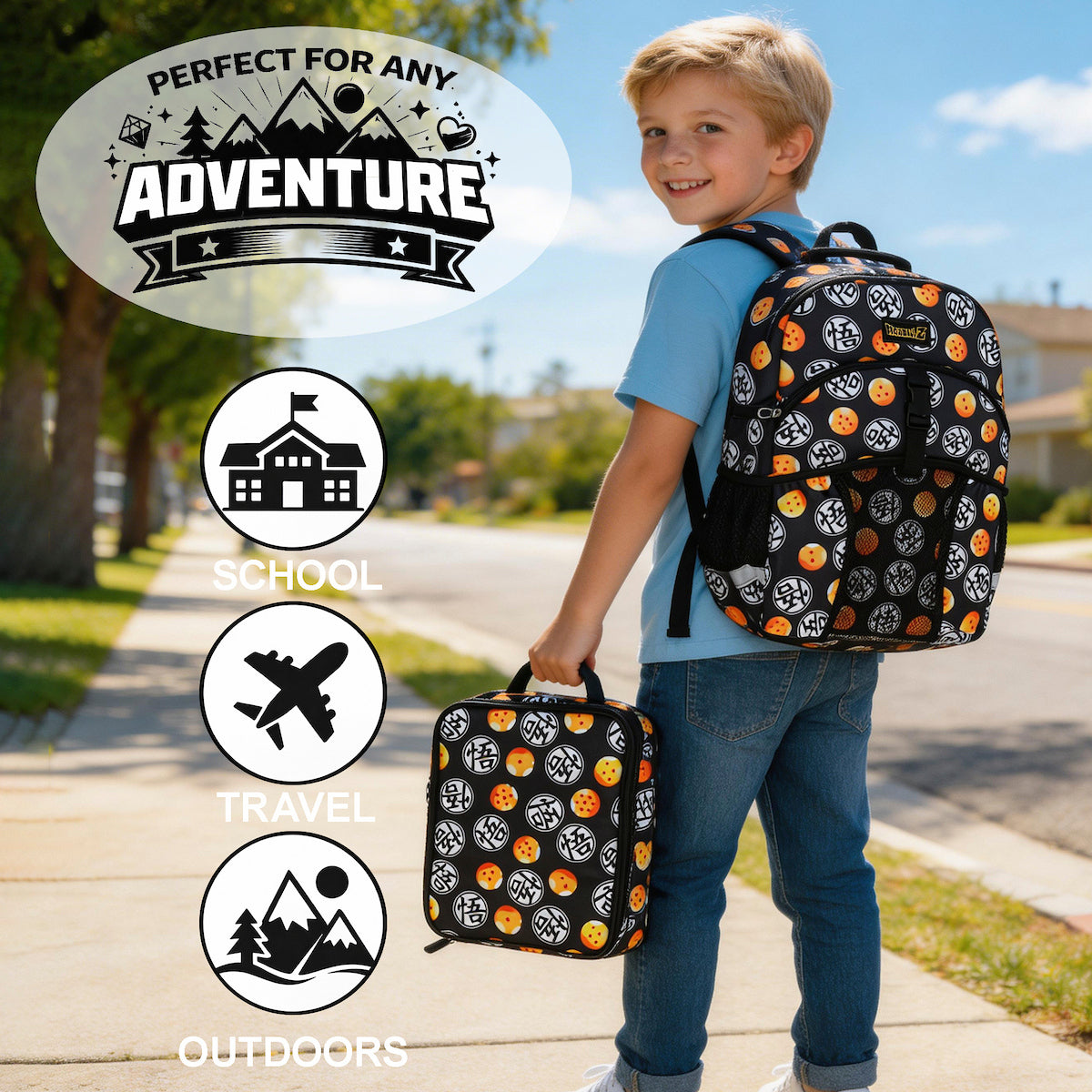 Dragon Ball Z All-Over Print 16" Kids Backpack & Lunch Box Set For School And Travel