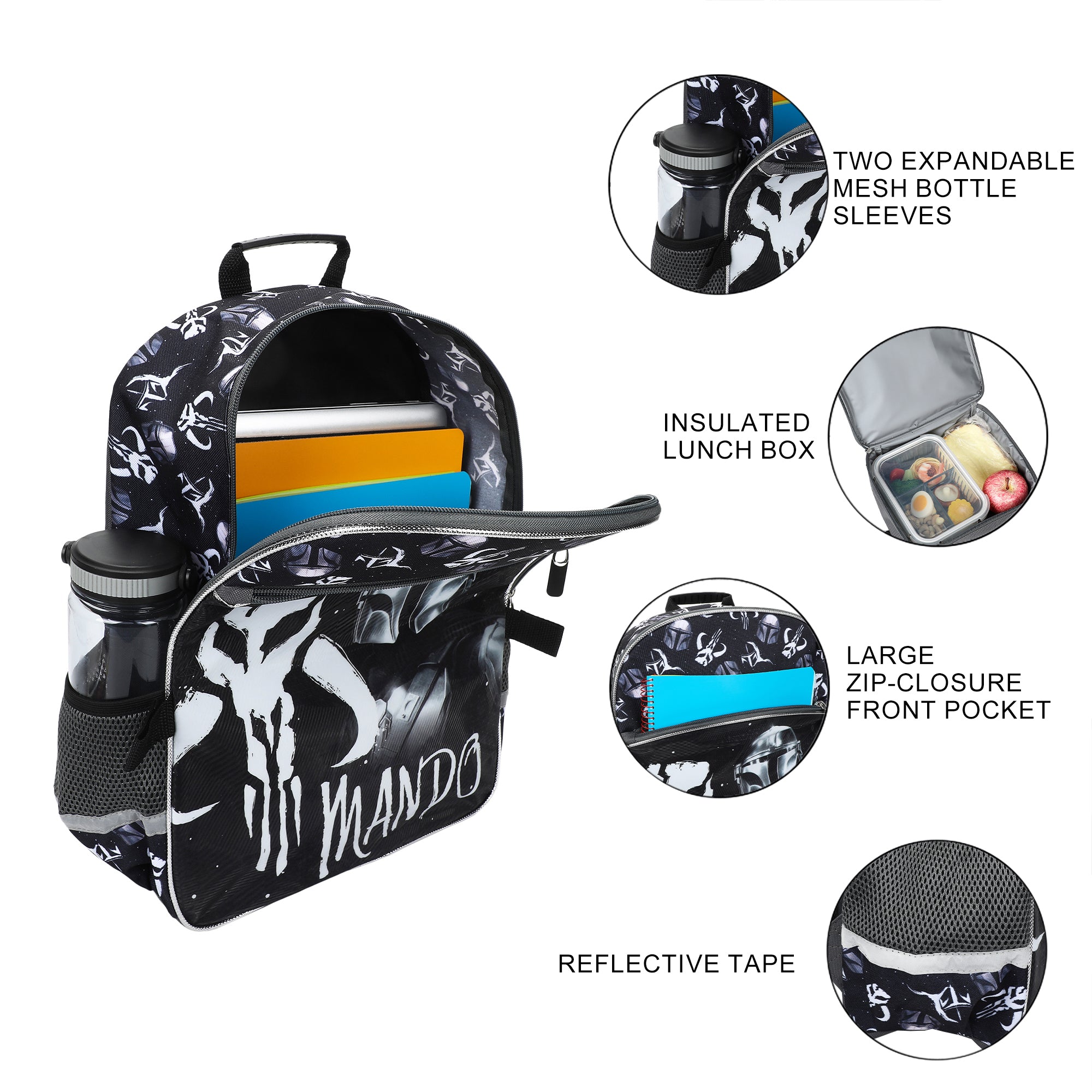 The Mandalorian 5-Piece 16" Backpack And Lunch Set For School & Travel