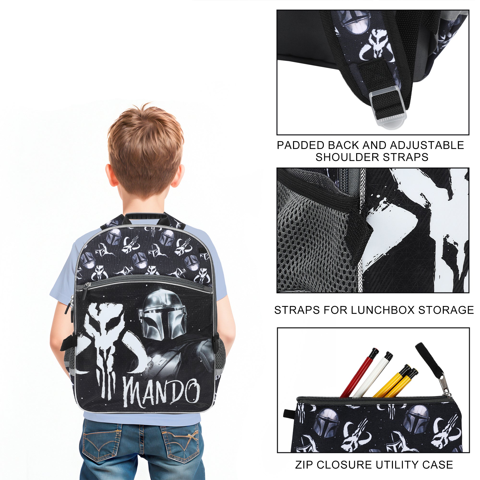 The Mandalorian 5-Piece 16" Backpack And Lunch Set For School & Travel
