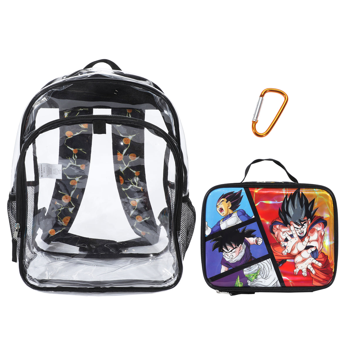 Dragon Ball Z Goku 2-Piece 16" Kids Clear Backpack & Lunch Box Set For School And Travel