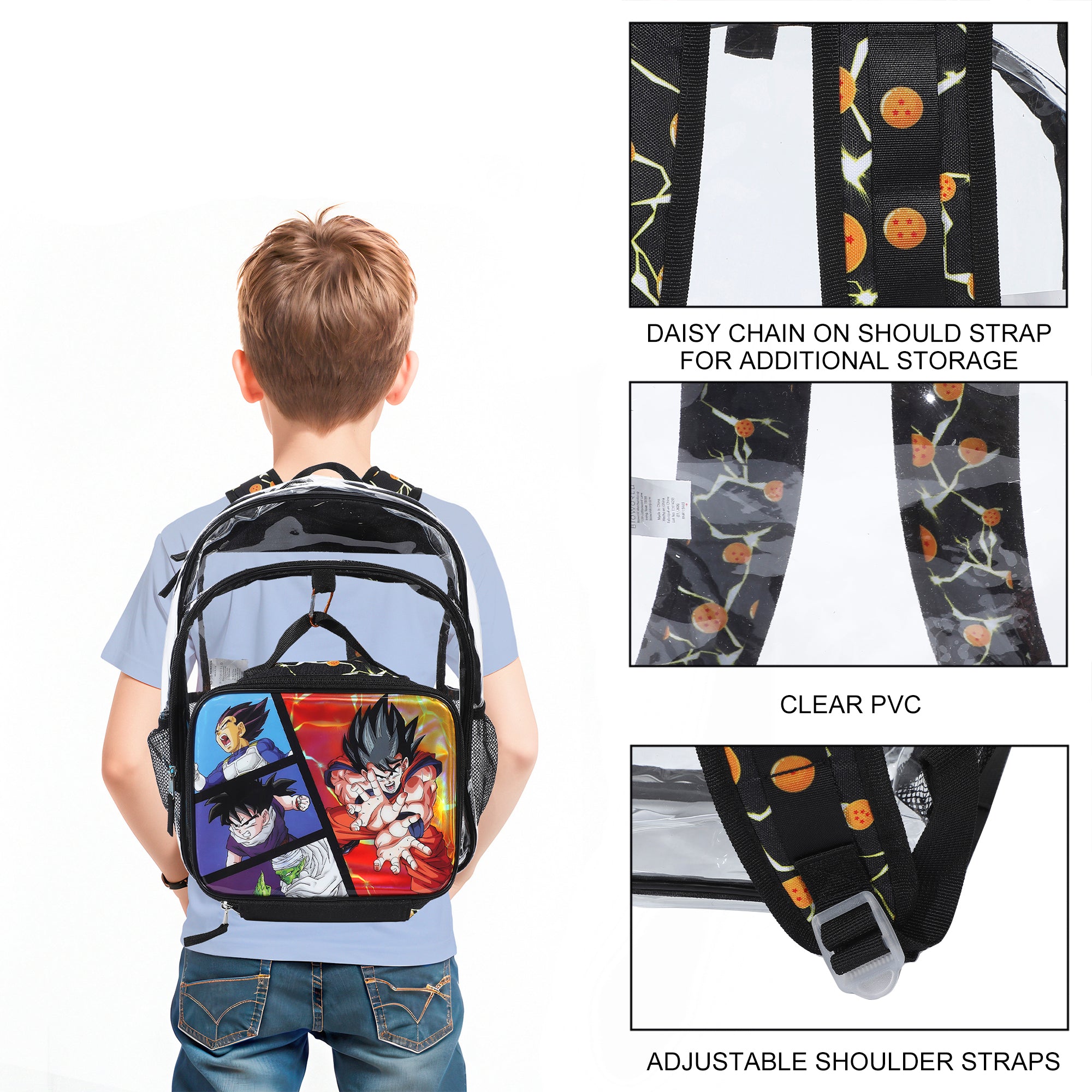 Dragon Ball Z Goku 2-Piece 16" Kids Clear Backpack & Lunch Box Set For School And Travel