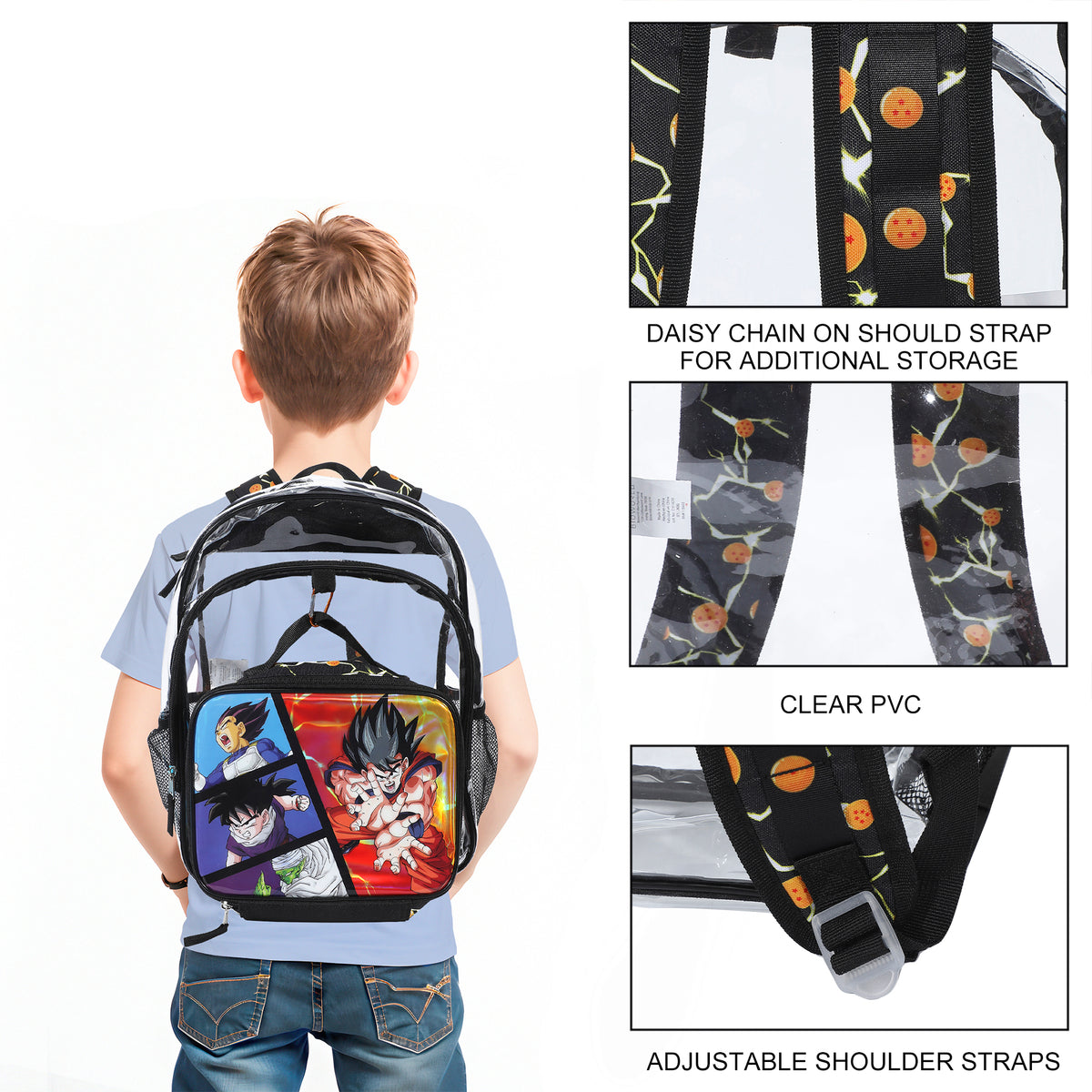 Dragon Ball Z Goku 2-Piece 16" Kids Clear Backpack & Lunch Box Set For School And Travel