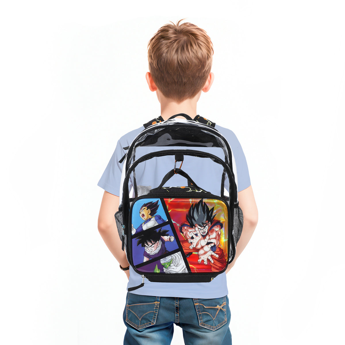 Dragon Ball Z Goku 2-Piece 16" Kids Clear Backpack & Lunch Box Set For School And Travel